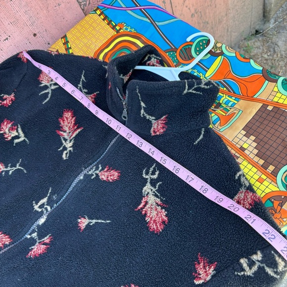 VTG Early Winters Womens Jacket Large Black Full Zip Fleece Floral Vintage - Picture 10 of 12